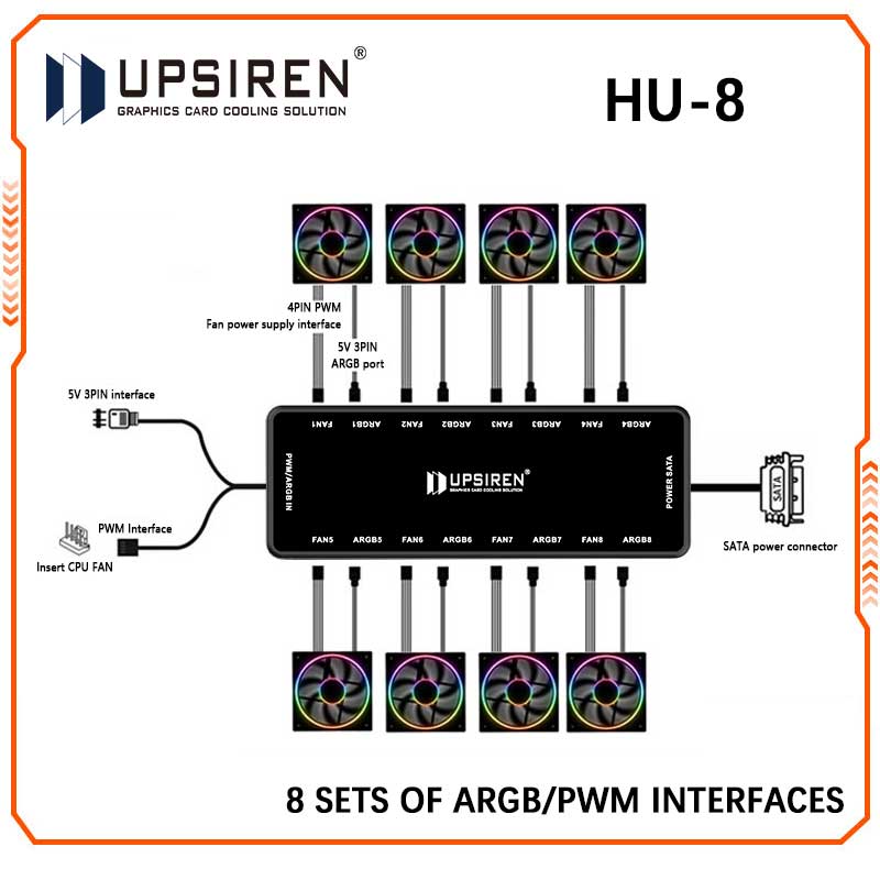 Fan Hub Rgb Controller - Upsirene HU-8 Chassis Fan Hub,8 Sets